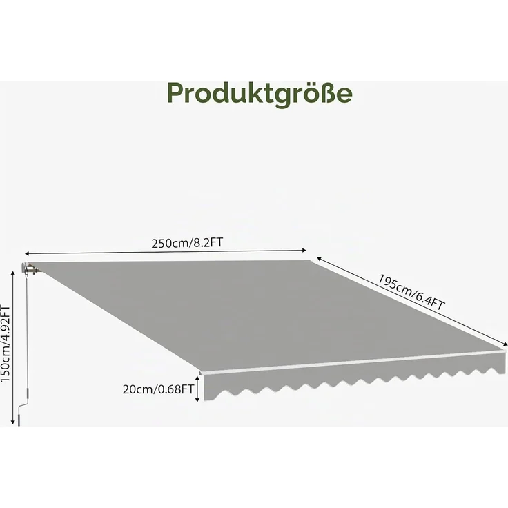 Aoxun Gelenkarmmarkise, Markise Balkon für die Terrasse/Garten mit Handkurbel, UV-beständige und wasserdichte Überdachung, Markise Sonnenschutz, 2,5 x 2 M, Grau – Bild 7