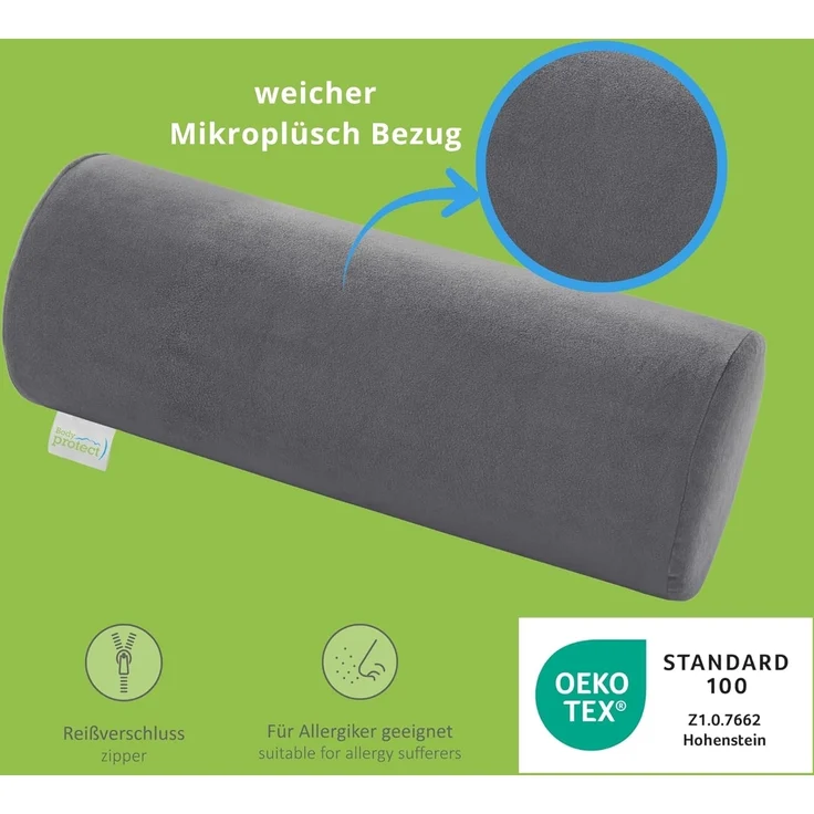 Bodyprotect Nackenrolle mit weichem Mikroplüsch Bezug, orthopädisches Nackenkissen, Lagerungsrolle, Knierolle, Memory Foam – Bild 2