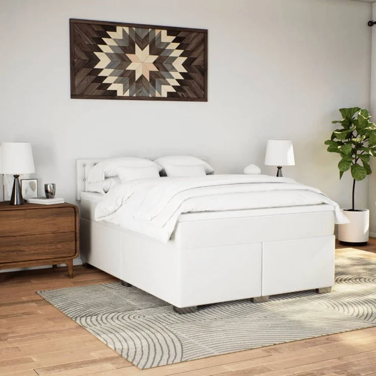 vidaXL Boxspringbett mit Matratze Weiß 140x200 cm Kunstleder – Bild 4