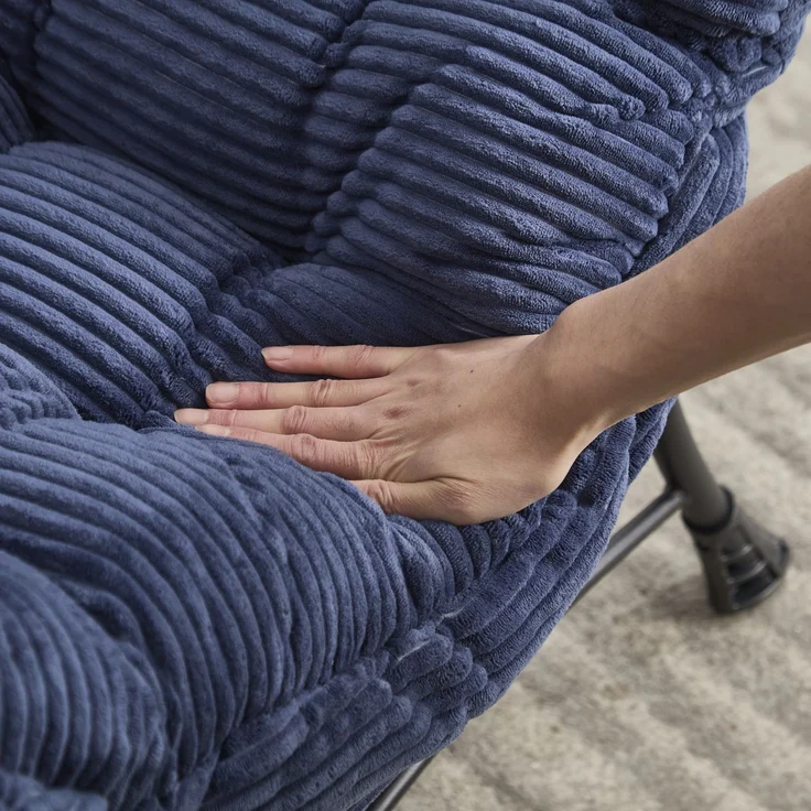 Flieks Loungesessel mit Hocker, ergonomischer Ohrensessel mit Stahlrahmen, weicher Cordstoff, Seitentasche, Blau – Bild 8