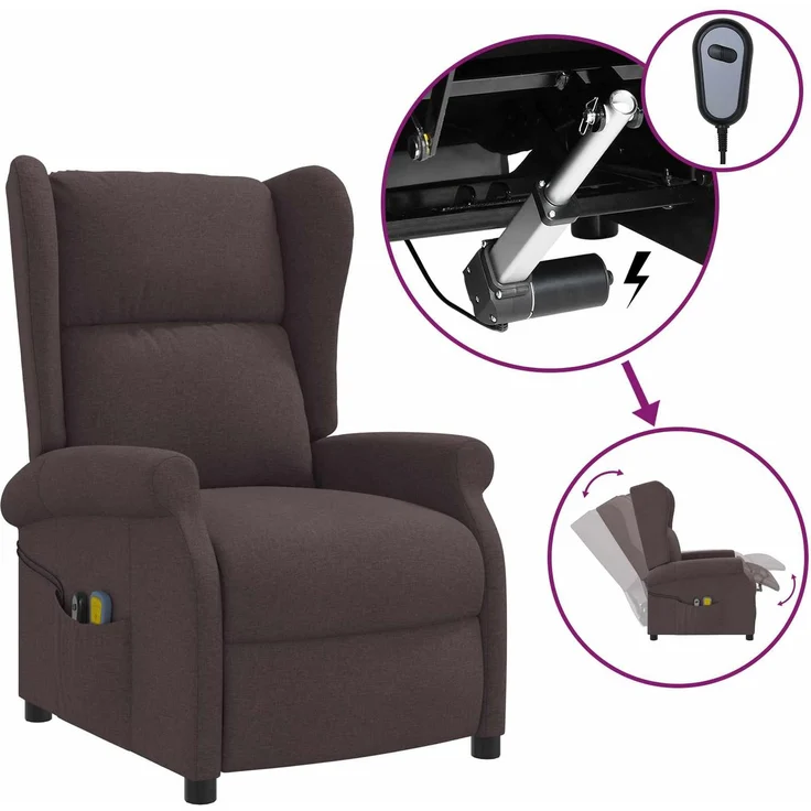 vidaXL Wing Back elektrischer Massagesessel Dunkelbraun Stoff 3460295 – Bild 9