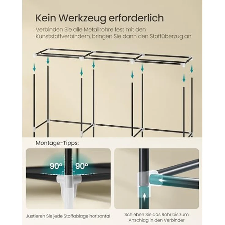 Stoffschrank, Kleiderschrank, geräumig, 45 x 188 x 176 cm, 3 Hängefächer, Ablagen, 4 Seitentaschen, für Schlafzimmer, Wohnzimmer – Bild 7
