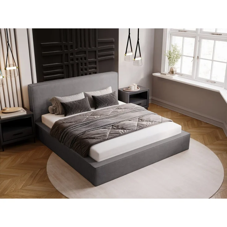 GRAINGOLD Monaco Doppelbett 180x200, Polsterbett mit Bettkasten und Kopfteil, Velour-Stoff, Grau – Bild 3