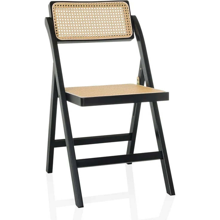 hjh LIVING Klappstuhl aus Bambus mit Wiener Geflecht TUDELA Bamboo Holzklappstuhl, Klappbarer Stuhl, 130kg belastbar, 360° drehbarer Rückenlehne, Schwarz/Braun