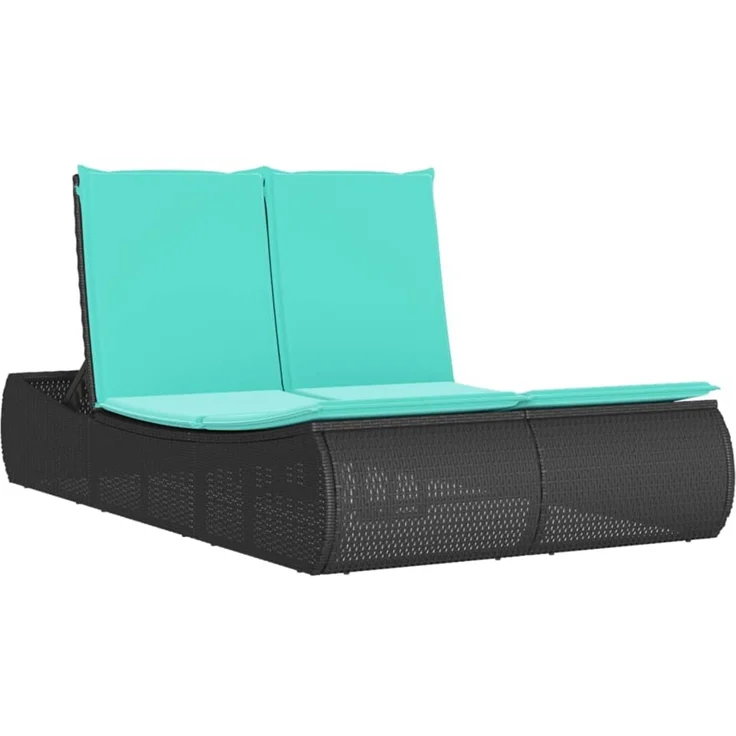vidaXL Doppel-Sonnenliege mit Kissen Schwarz Poly Rattan 368098 – Bild 2