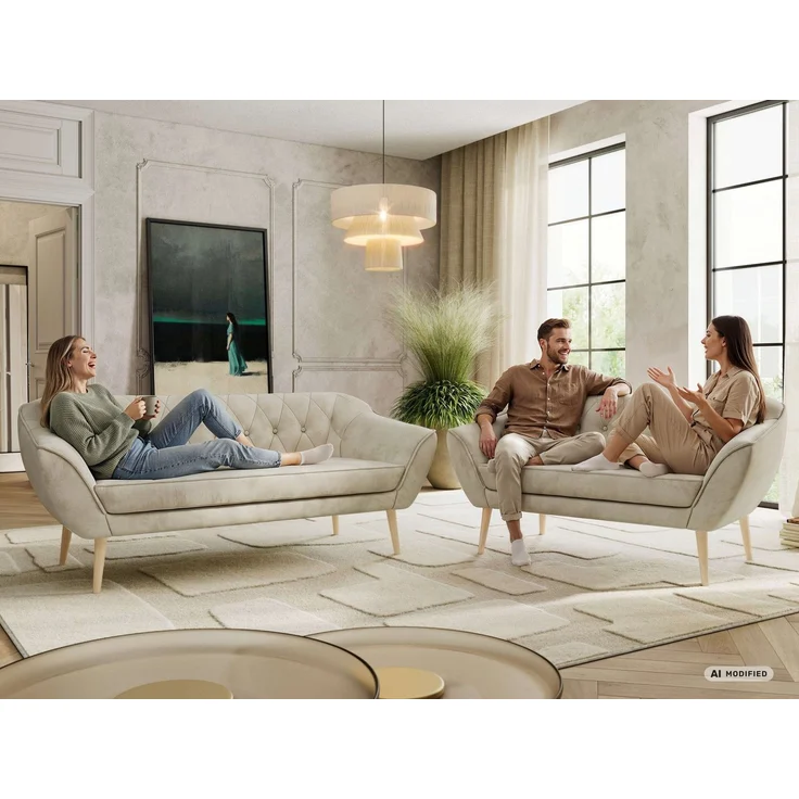 Skandinavisches Sofa Set PIRS 3-2, Komplettset, Wellenfederung, schwarze Füße, Sitzgruppe, Polstermöbel Set - Dunkelgrau Stukture – Bild 3