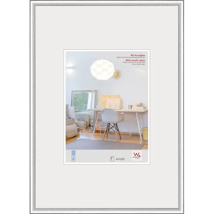 walther design Bilderrahmen silber Posterformat mit Kunstglas, New Lifestyle Kunststoffrahmen KVX691S