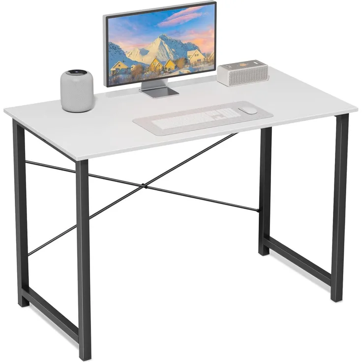 Sweetcrispy Schreibtisch, Kleiner Tisch 101.6 x 50 x 75.4 cm (40in), Computertisch Metallgestell‌, Bürotisch für Arbeitszimmer, Schlafzimmer, Wohnzimmer, Study Table Desk, Weiß