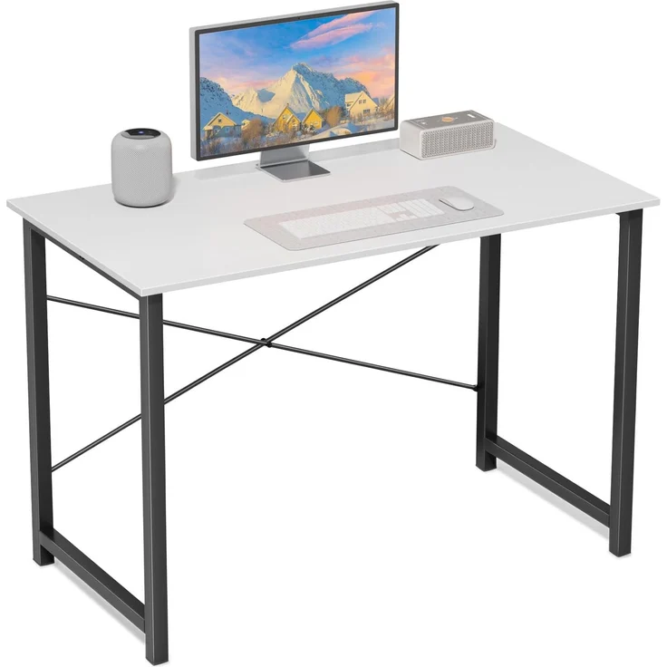 Sweetcrispy Schreibtisch, Kleiner Tisch 101.6 x 50 x 75.4 cm (40in), Computertisch Metallgestell‌, Bürotisch für Arbeitszimmer, Schlafzimmer, Wohnzimmer, Study Table Desk, Weiß