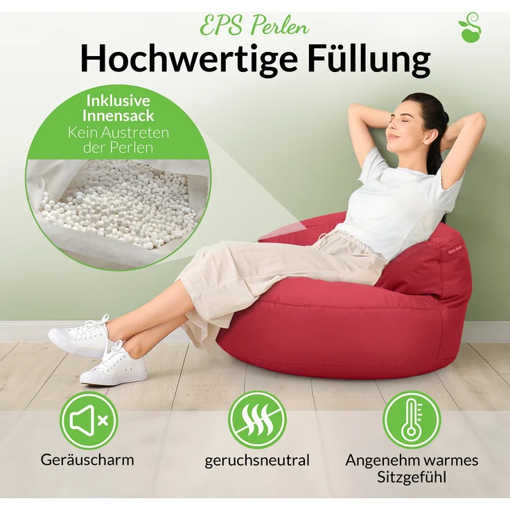 Green Bean® Sitzsack Sofa mit Füllmaterial - Lounge im Sitzsack-Design 90x50cm mit ergonomischer Rückenlehne & waschbarem Bezug - Indoor und Outdoor geeignet in Rot – Bild 4