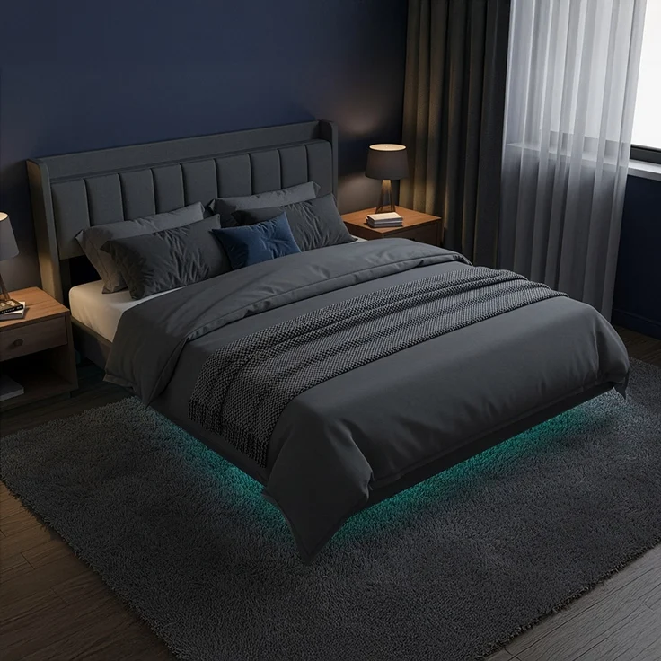 HOME DELUXE LED Bett MELURA inkl. Matratze Dunkelgrau - 180 x 200 cm – Bild 1