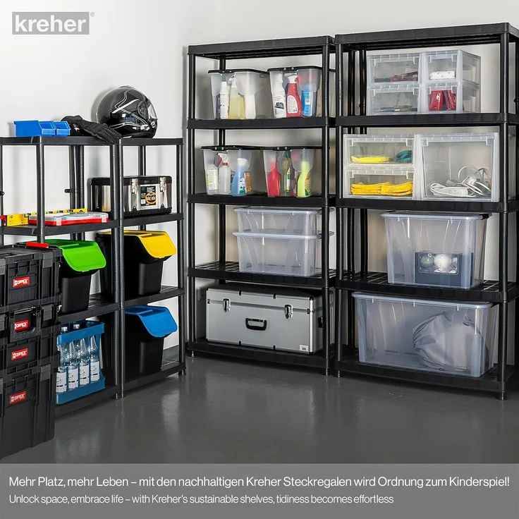Set: 2 x KREHER Kunststoff Steckregal 18" mit 4 Böden und hoher Tragkraft in Schwarz – Bild 7