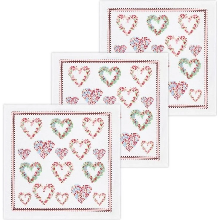 Kracht Geschirrtuch Blumenherzen, (Set, 3-tlg, Set), 3er Pack Frottee Küchenhandtücher (3 Stück), ca. 50x50cm Baumwolle – Bild 2