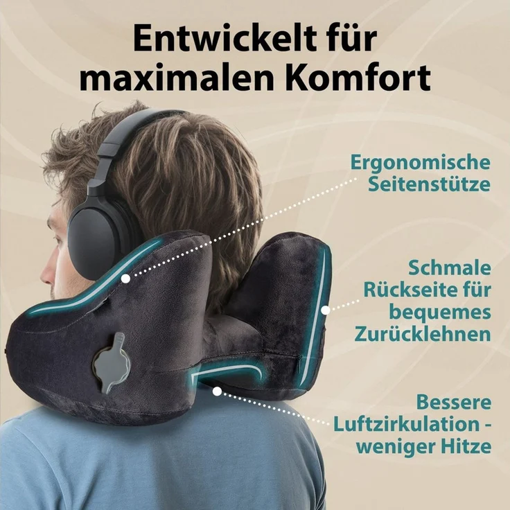 FLOWZOOM Nackenhörnchen AIR Nackenkissen aufblasbar – Reisekissen Flugzeug & Auto, Nackenhörnchen für Erwachsene - Reisekissen aufblasbar – Bild 3