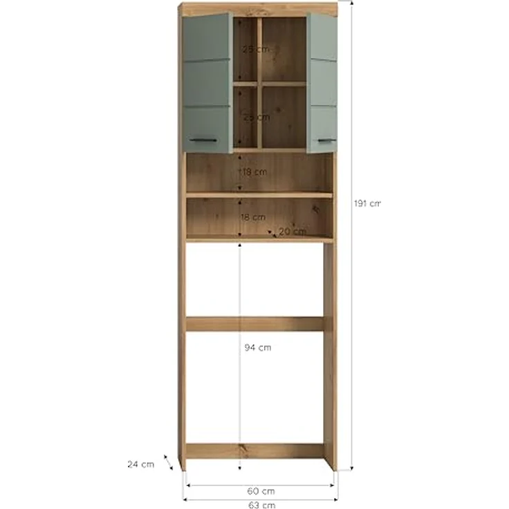 Xonox Scout Waschmaschienenüberbau (B/H/T: 63x191x24 cm) in Salbei und Artisan Eiche Nachbildung – Bild 5