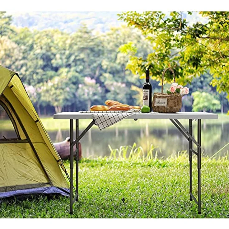 HollyHOME Klapptisch Campingtisch Klappbar 4FT/122x60 cm Tragbarer Gartentisch Balkontisch Höhenverstellbar Klapptisch Esstisch für Küche BBQ Catering Party, Weiß – Bild 3