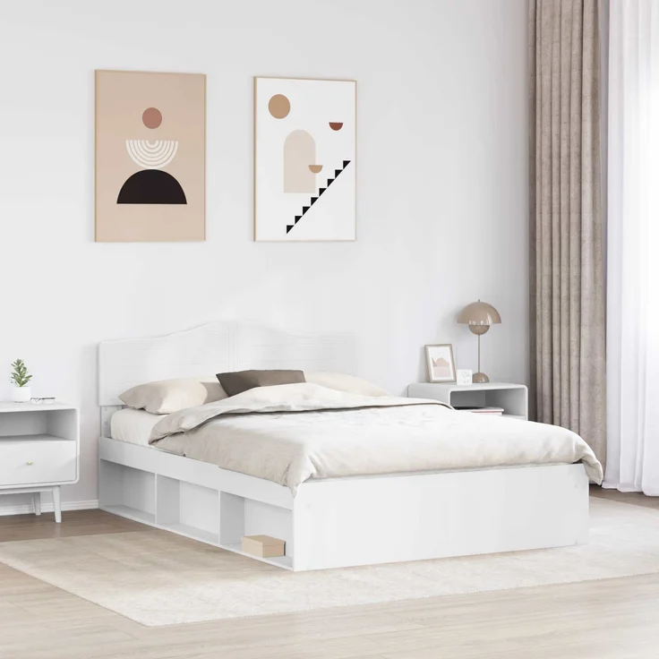 vidaXL Bettrahmen mit Kopfteil Weiß 140 x 200 cm Massives Kiefernholz 3412889 – Bild 2