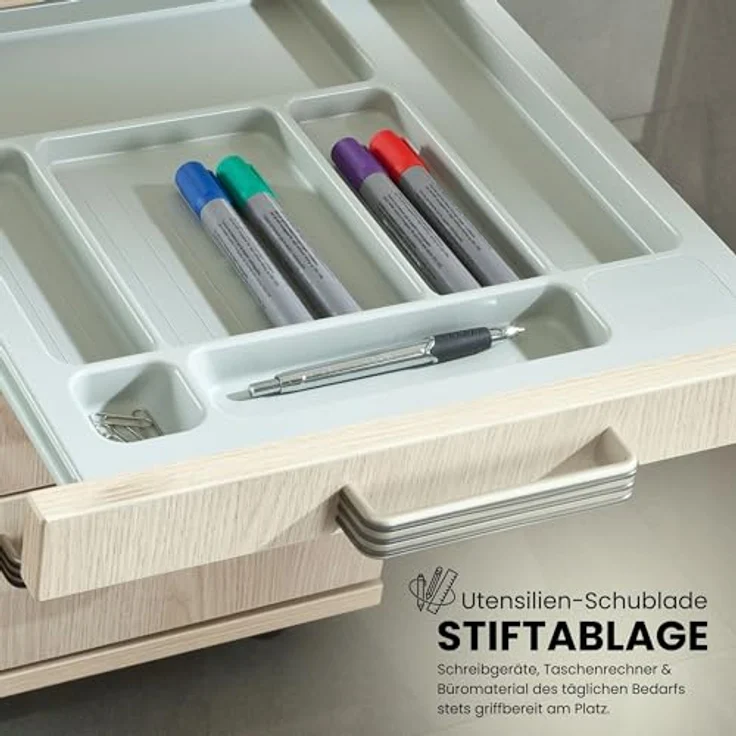 bümö Schreibtisch Schrank abschließbar, Schubladenschrank Holz in graphit, Container mit Schubladen - Schubladen Schrank Büro, Schreibtisch Container od. Schreibtisch Kommode mit Relinggriffe, SC50-G-G-RE – Bild 4