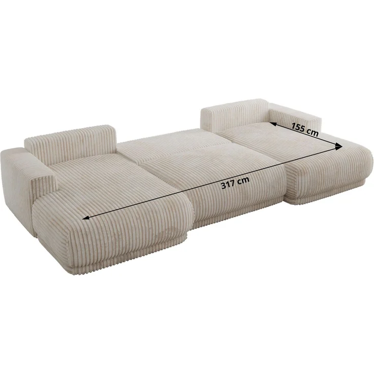 XXL Wohnlandschaft RINA U-Form 360 cm breit, Sofa mit Schlaffunktion & DL-Mechanismus, Wellenfederung, modern freistehend - Beige Cord – Bild 8
