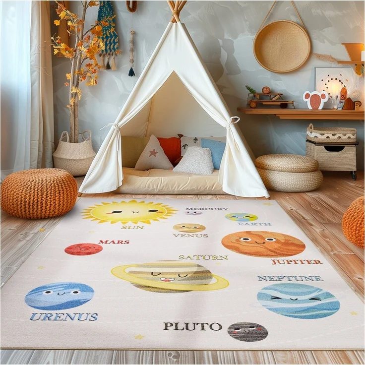 SIMPEX24 Teppich Planeten, Rechteckig, Höhe: 7 mm, Jungen-Mädchen Babyzimmer Teppich Kinderzimmer – Bild 1