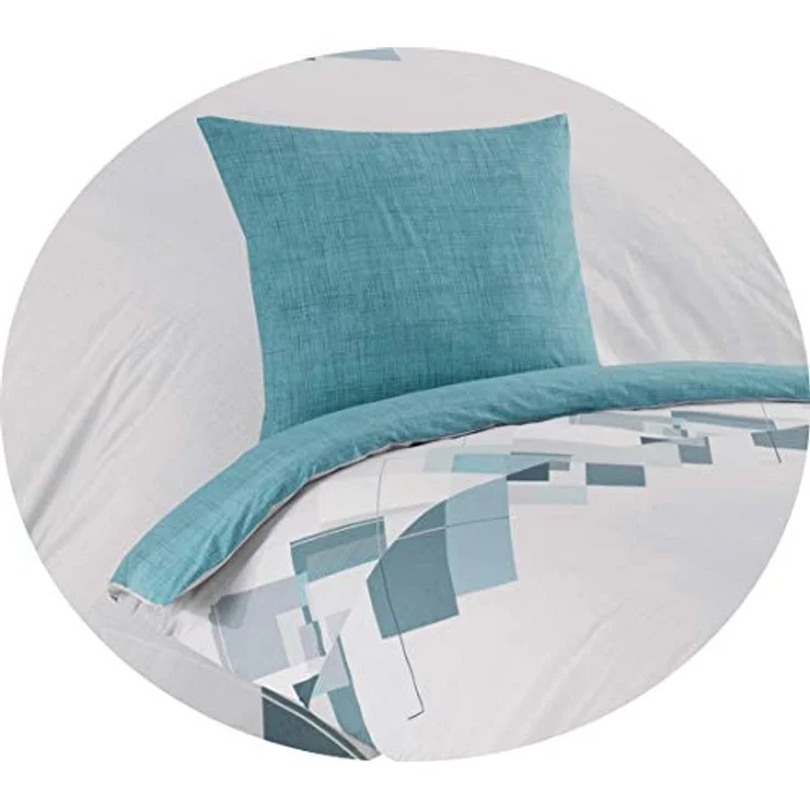 Buymax Bettwäsche Wende-Bettwäsche, Premium, Renforce: 100% Baumwolle, 3 teilig, 200x200 cm, Bettbezug-Set, mit Reißverschluss, Weiß Türkis – Bild 6