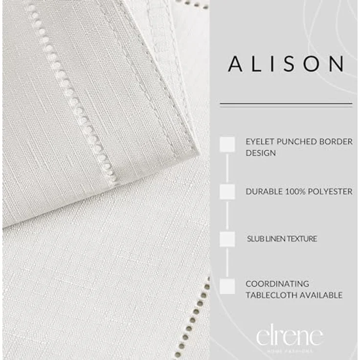 Elrene Home Fashions Alison Tischdecke mit Lochrand, knitterfrei, 152,4x259,1 cm, rechteckig, Weiß – Bild 4