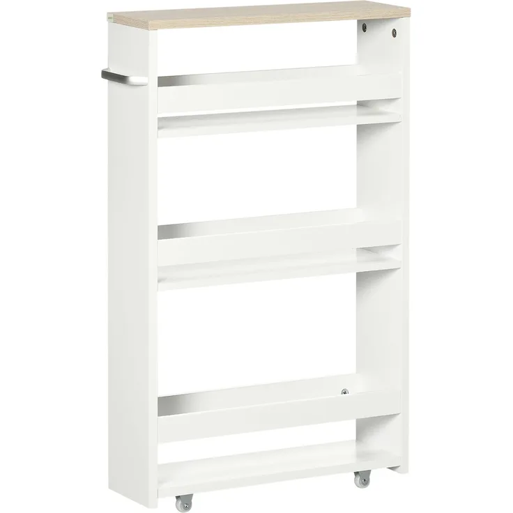 Rayofly-3-stöckiger Rollwagen für schmale Küche, Bad, Waschküche und Büro, mit Griff, Weiß, H 80cm x T 48cm x B 15cm