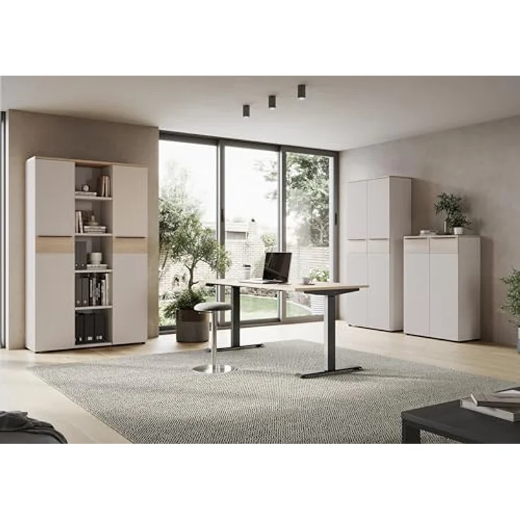 Germania Schreibtisch 7908-665, in Lindberg-Eiche-Nb./Schwarz, EL. höhenverstellbar, 160 x 120 x 80 cm (BxHxT) – Bild 3