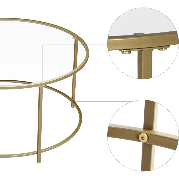 Vasagle 'LGT21G' Couchtisch mit goldenem Metallgestell, Hartglas transparent, Ø84 cm – Bild 4