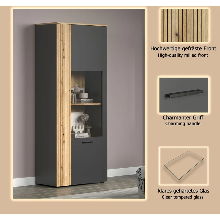 Vitrine Avila in grau und Eiche Evoke 80 x 195 cm – Bild 15