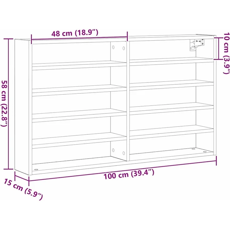 vidaXL Vitrine mit Regal Artisan-Eiche 100 x 15 x 58 cm Holzwerkstoff 873905 – Bild 10