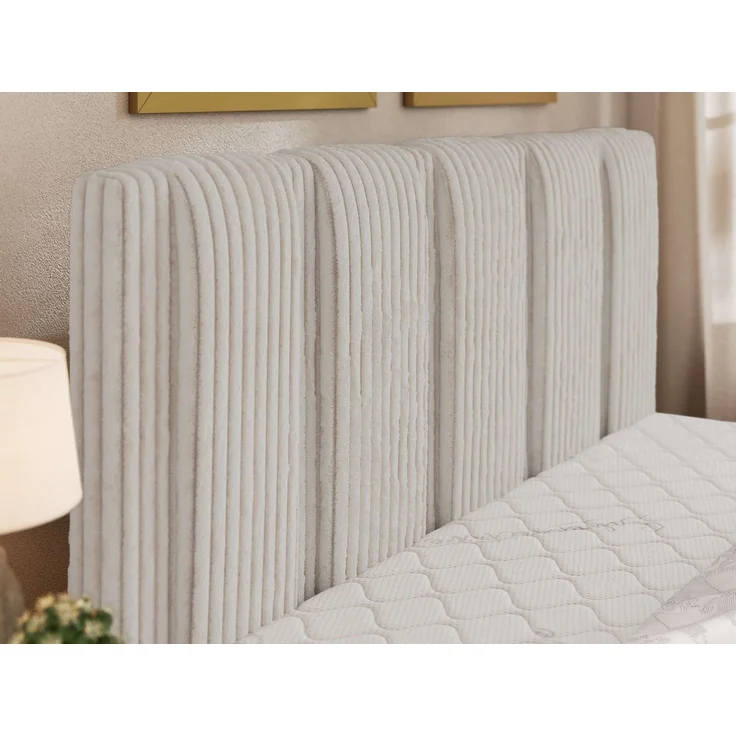 Polsterbett SAVINO CLASSIC mit Bettkasten und Lattenrost Doppelbett 180 x 200 cm mit hohem Kopfteil Stauraumbett Bett mit Gasdruckfeder - Beige Cord – Bild 5