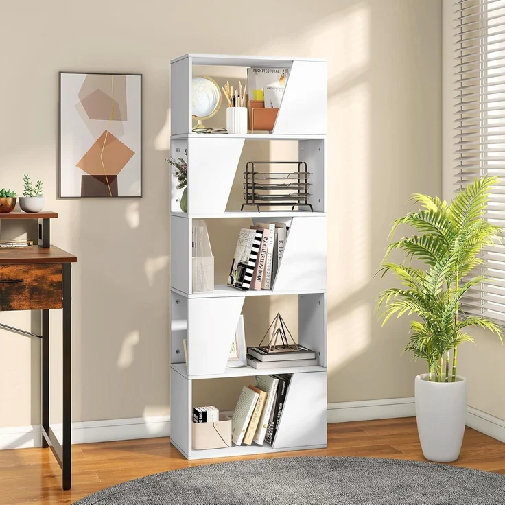 YITAHOME Bücherregal, 5-stöckiges hohes Standregal, industrielles Bücherregal, bodenstehendes Regal, Lagerregal mit offenen Regalen für Wohnzimmer, Schlafzimmer, Heimbüro, Weiß – Bild 1