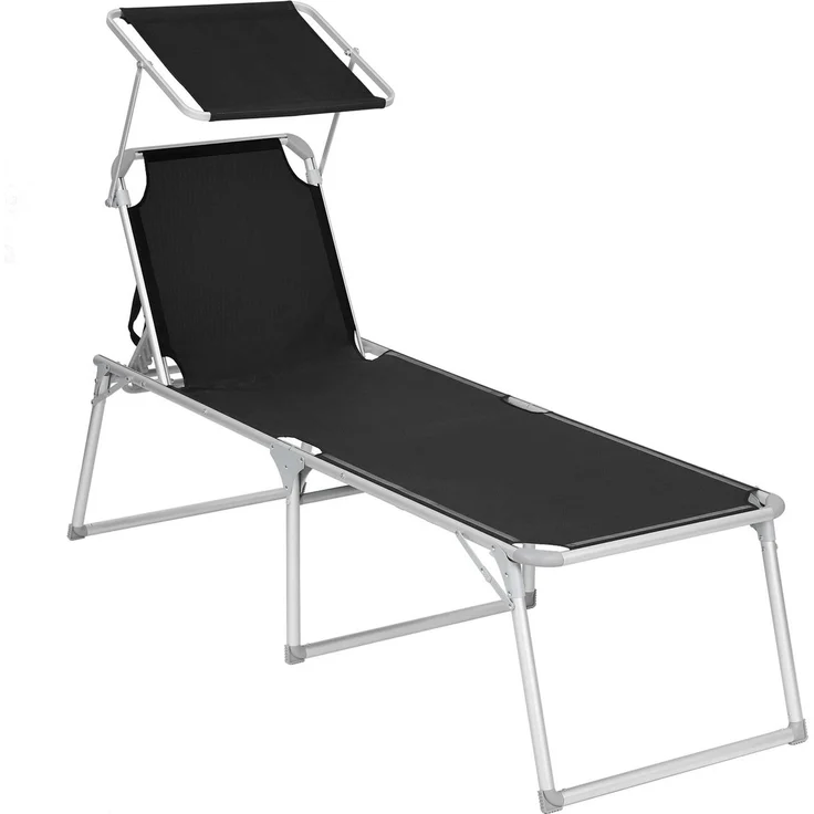 Songmics Sonnenliege verstellbar und klappbar, Aluminium / Kunstfaser Schwarz, 65 x 200 x 48 cm – Bild 1