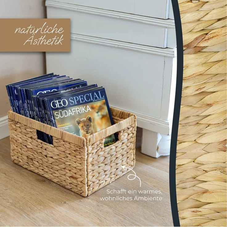 HMF Regalkorb Aufbewahrungskorb passend für Billy Regal, Korb geflochten aus, Wasserhyazinthe mit drei Griffen, 2er Set, 35 x 25 x 20 cm, Natur – Bild 3
