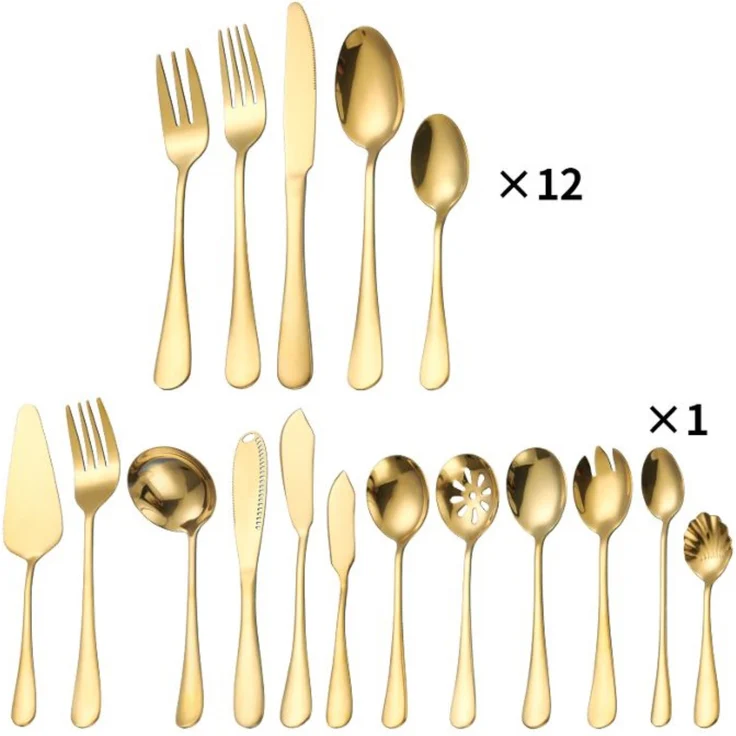 72 teiliges Besteck-Set für 12 Personen aus hochwertigem 18/10 Edelstahl in Gold – Bild 2