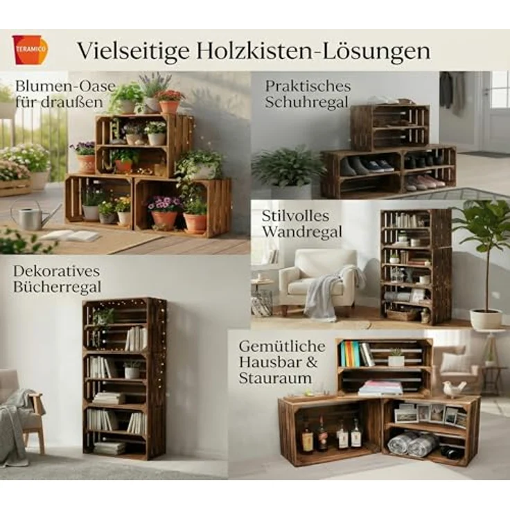 Holzkisten 2er Set dunkel 50 x 40 x 30cm Ablage Lang – Bild 5