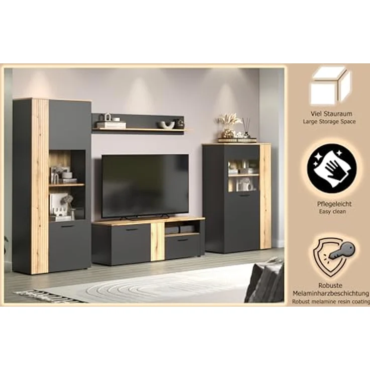 Wohnwand Esteban in grau und Eiche Evoke 340 cm – Bild 12