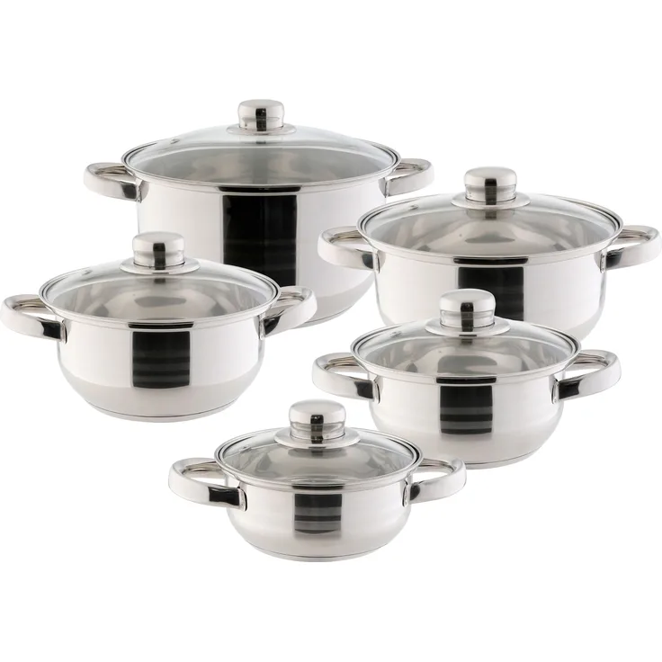 axentia Kochtopf-Set Erika, 5tlg, Edelstahl, mit Glasdeckeln, Silber