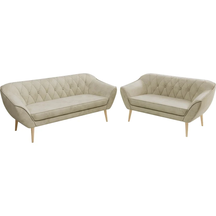 Skandinavisches Sofa Set PIRS 3-2, Komplettset, Wellenfederung, Buche Füße, Sitzgruppe, Polstermöbel Set - Beige Velvet – Bild 8