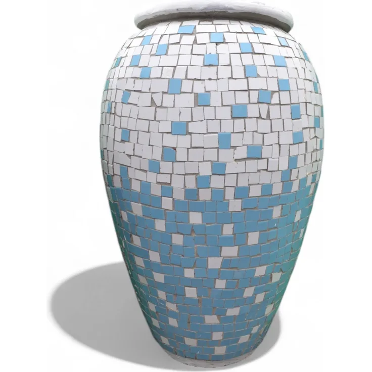 Pflanzgefäß Azalee – Quadratischen Mosaikdesign Hell Blau – Höhe 85 cm – Ø 40 cm – Handgefertigt aus Beton & Keramik-Mosaik