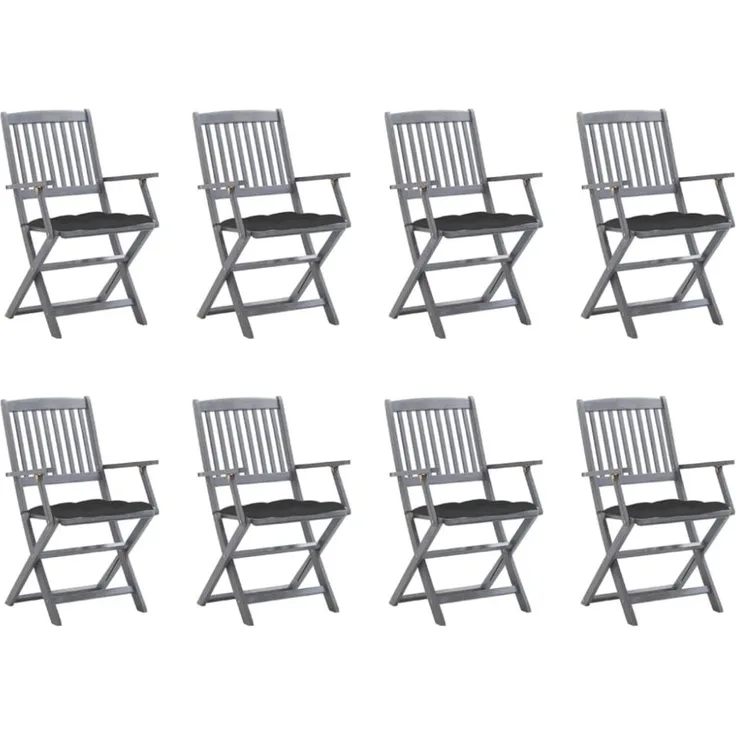 vidaXL Klappbare Gartenstühle 8 Stk. mit Kissen Massivholz Akazie 3078277