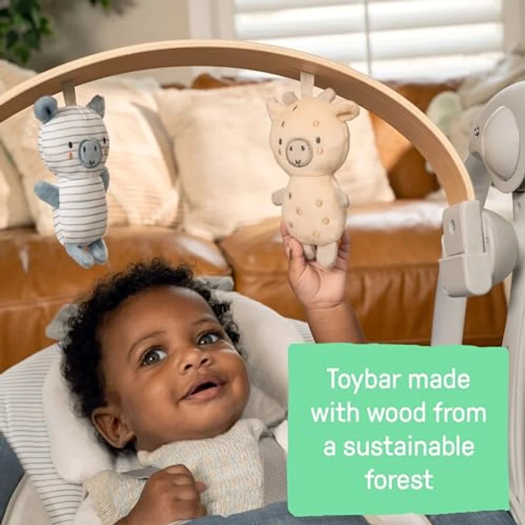 Ingenuity Swing 'n Go Babyschaukel & Babywippe Chambray mit Spielbogen, 5-Punkt-Sicherheitsgurt, 5 Schaukelgeschwindigkeiten, 8 Melodien, WhisperQuiet-Technologie – Bild 5
