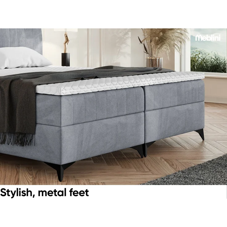 MEBLINI Boxspringbett NANI 160x200cm - H3B/Grau Samt - mit Bettkasten - Polsterbett - Doppelbett mit Topper & Bonellfederkern-Matratze – Bild 6