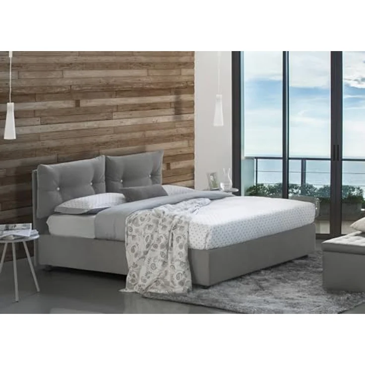 Talamo Italia - Angelica Queen-Size-Bett, Bettkasten mit Stoffbezug, 100 % Made in Italy, Öffnung vorne, inklusive Matratze 120 x 190 cm, Grau – Bild 5