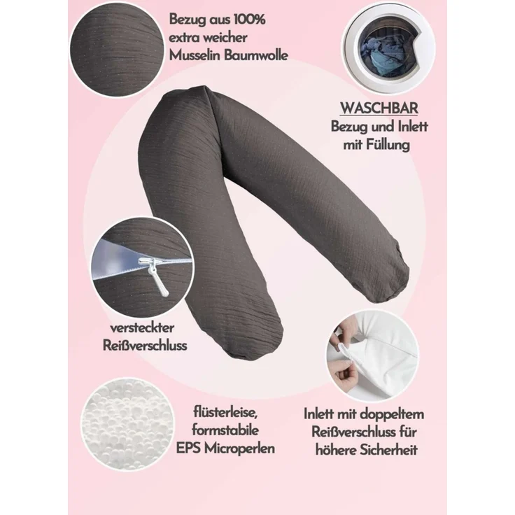 pic Bear Stillkissen PREMIUM 194 cm, granit Musselin : granit Musselin – Bild 1
