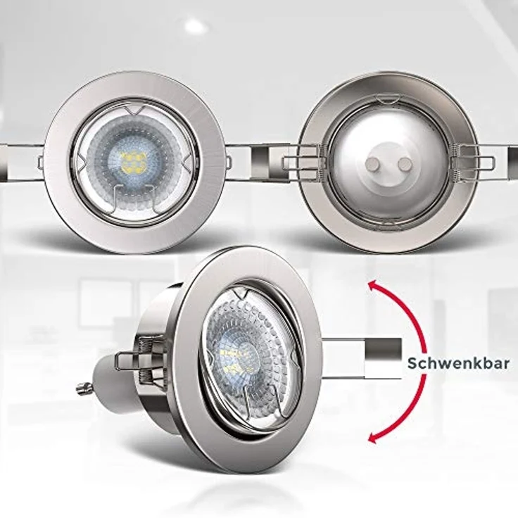 B.K.Licht LED Einbaustrahler 6er SET Einbauleuchten 86mm flach dimmbar Einbaumaß 68mm - 10-04-06-S, Dimmfunktion, LED wechselbar, Warmweiß, 3000K Einbauspots schwenkbar 5,5W 400lm GU10 Leuchtmittel matt-Nickel – Bild 5