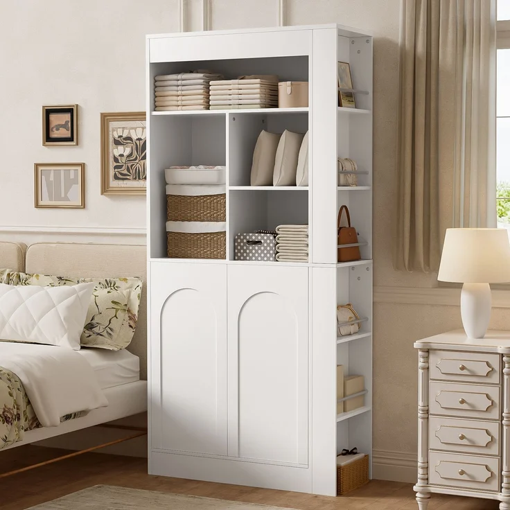 ZUBALIYA Regalschrank (85 x 35 x 180 cm), 2 Türen, Verstellbare Einlegeböden, Stauraum für Wohnzimmer, Arbeitszimmer und Flur, Weiß – Bild 6