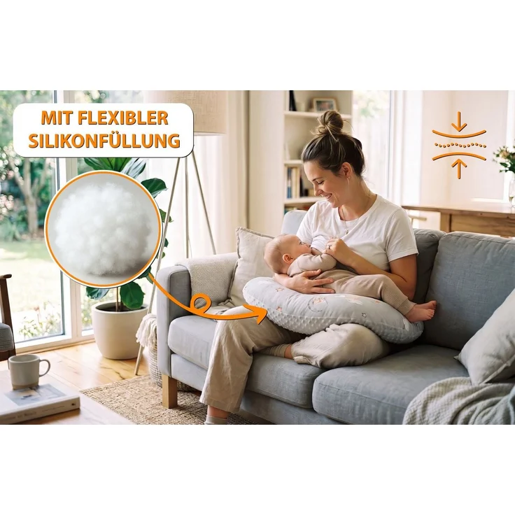 Totsy Baby Stillkissen klein Mond Minky 130 cm - Nursing und Breastfeeding Pillow Stillmond Stützkissen Stillhörnchen kleines Still Kissen und Lagerungskissen beim Stillen Oeko-Tex Safari – Bild 4