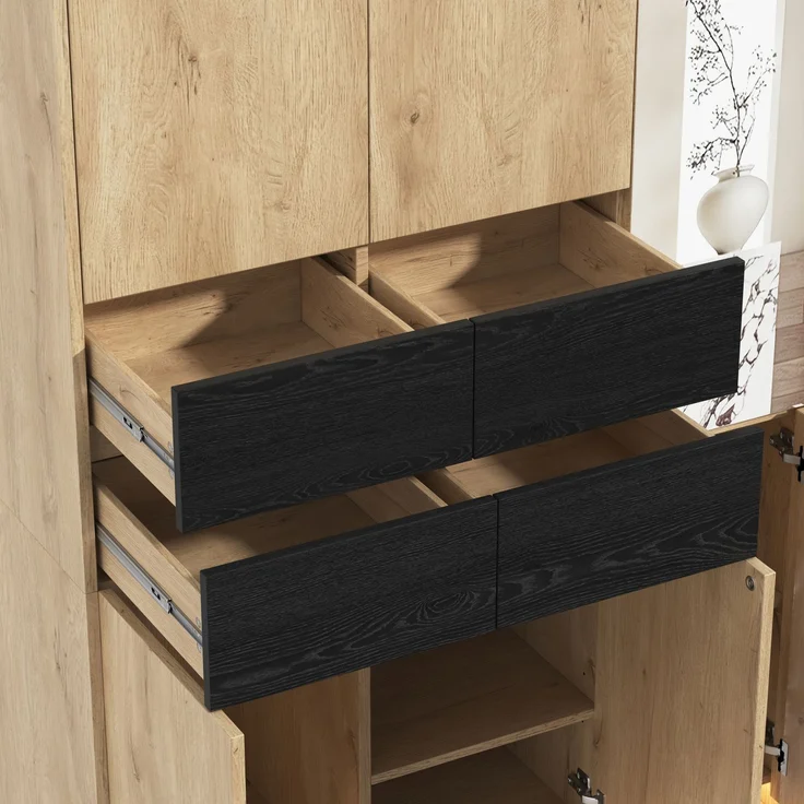 Drehtürenschrank 110 x 47 x 200 cm aus MDF in Eiche-Optik mit Spiegel und LED-Beleuchtung – Bild 6